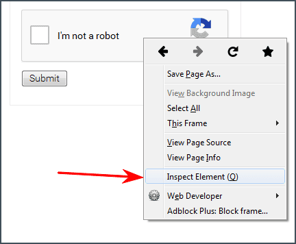 Como inspecionar elemento reCAPTCHA